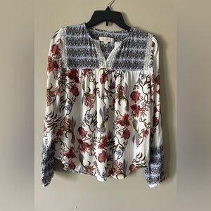 LOFT Sheer Floral Top Blouse Crochet/Lace V-Neck Size S